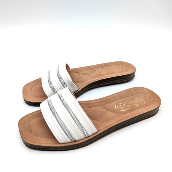 London Rag Zosaya Faux Zipper Detail Slide Sandal Women's White Size US9 EU40 - Picture 1 of 9